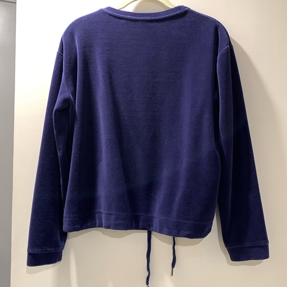 velour Comptoir Des Cotonniers velour pullover sweatshirt with tie. M. Blue - Picture 4 of 6